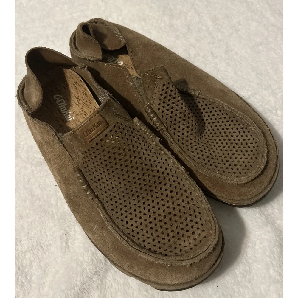 OluKai Moloa Kohana Mens 10 Brown Suede Leather Slip On Loafers 10184-1010